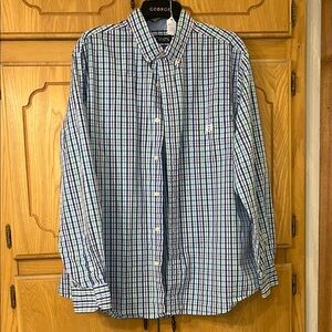 Chaps Green and Blue Plaid Casual Button Down Shirt